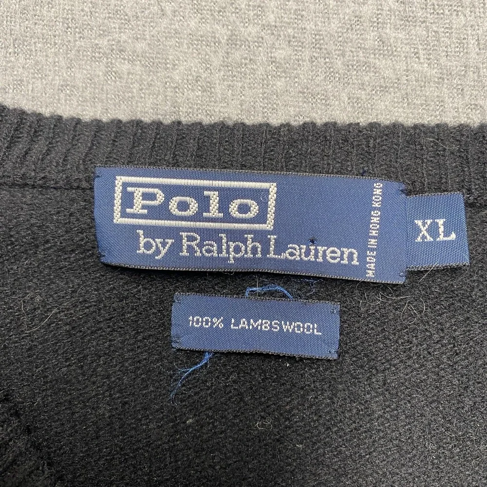 Polo Ralph Lauren Sweater Mens Extra Large‎ Black 100% Lambswool Pullover Knit